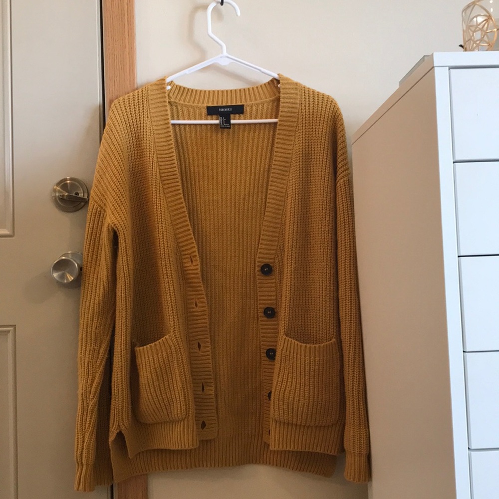 Forever 21 Mustard Knit Cardigan